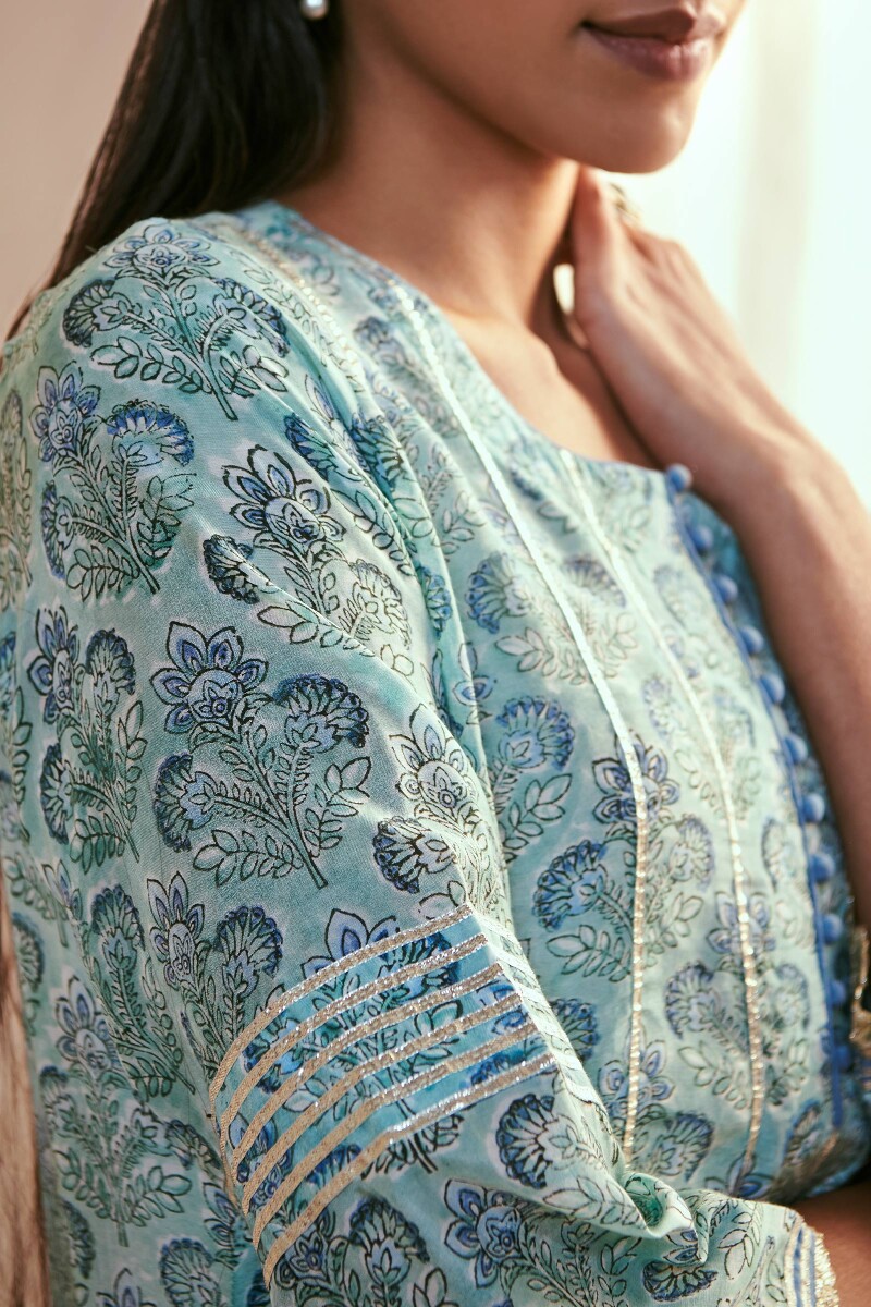 Blue Block Printed Modal Short Kurta