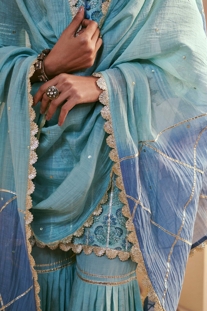 Turquoise Handcrafted Cotton Silk Dupatta
