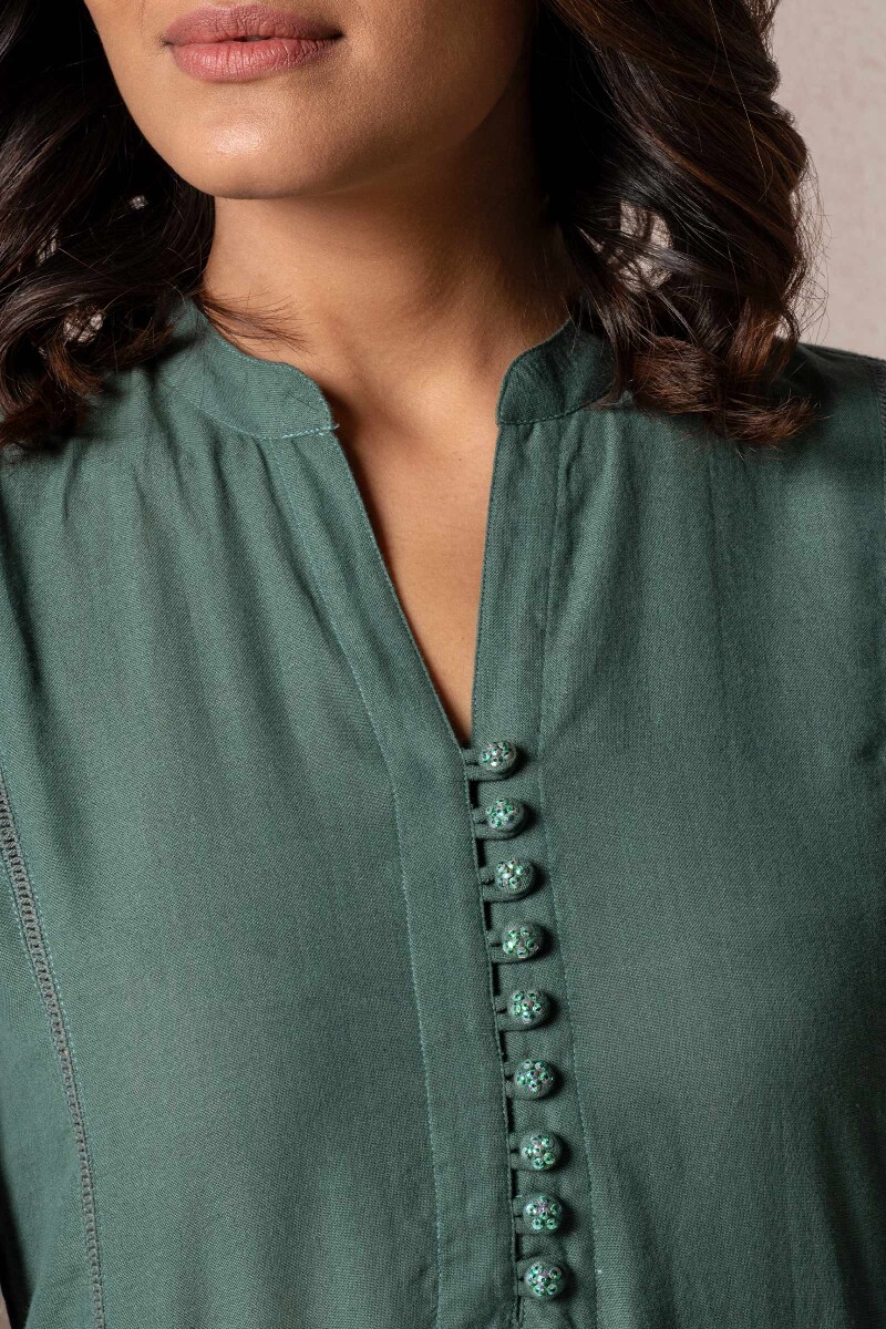 Green Handcrafted Straight Cotton Kurta