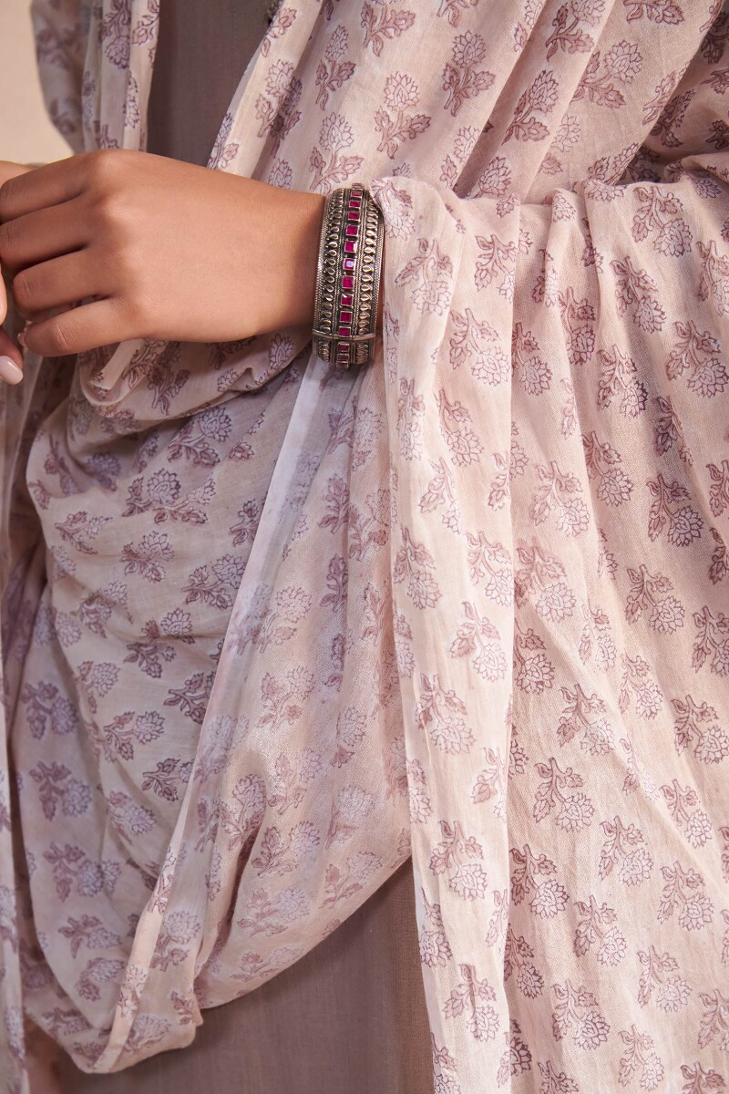 Pink Block Printed Cotton Dupatta