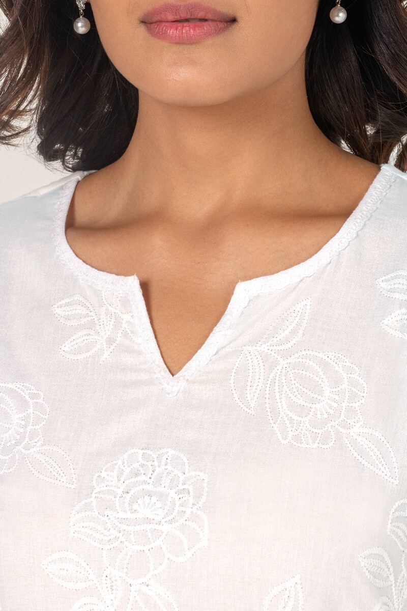 White Handcrafted Straight Cotton Kurta