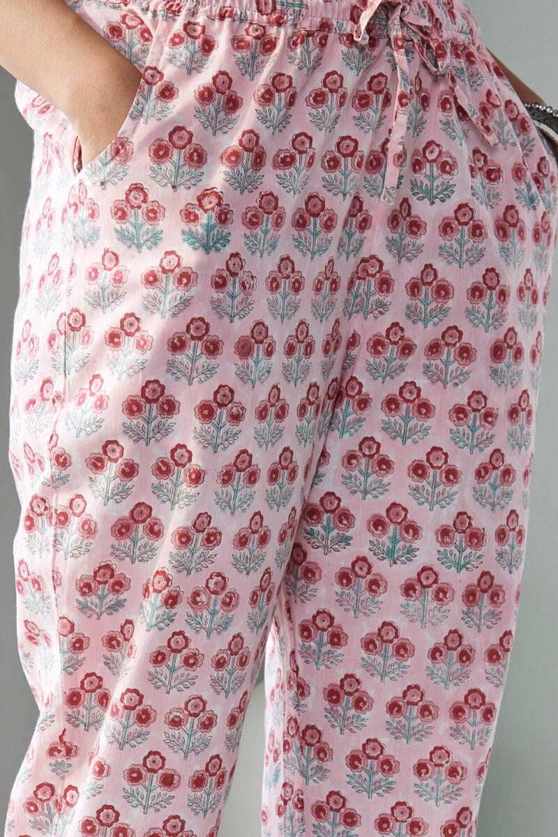Pink Handcrafted Cotton Narrow Pants