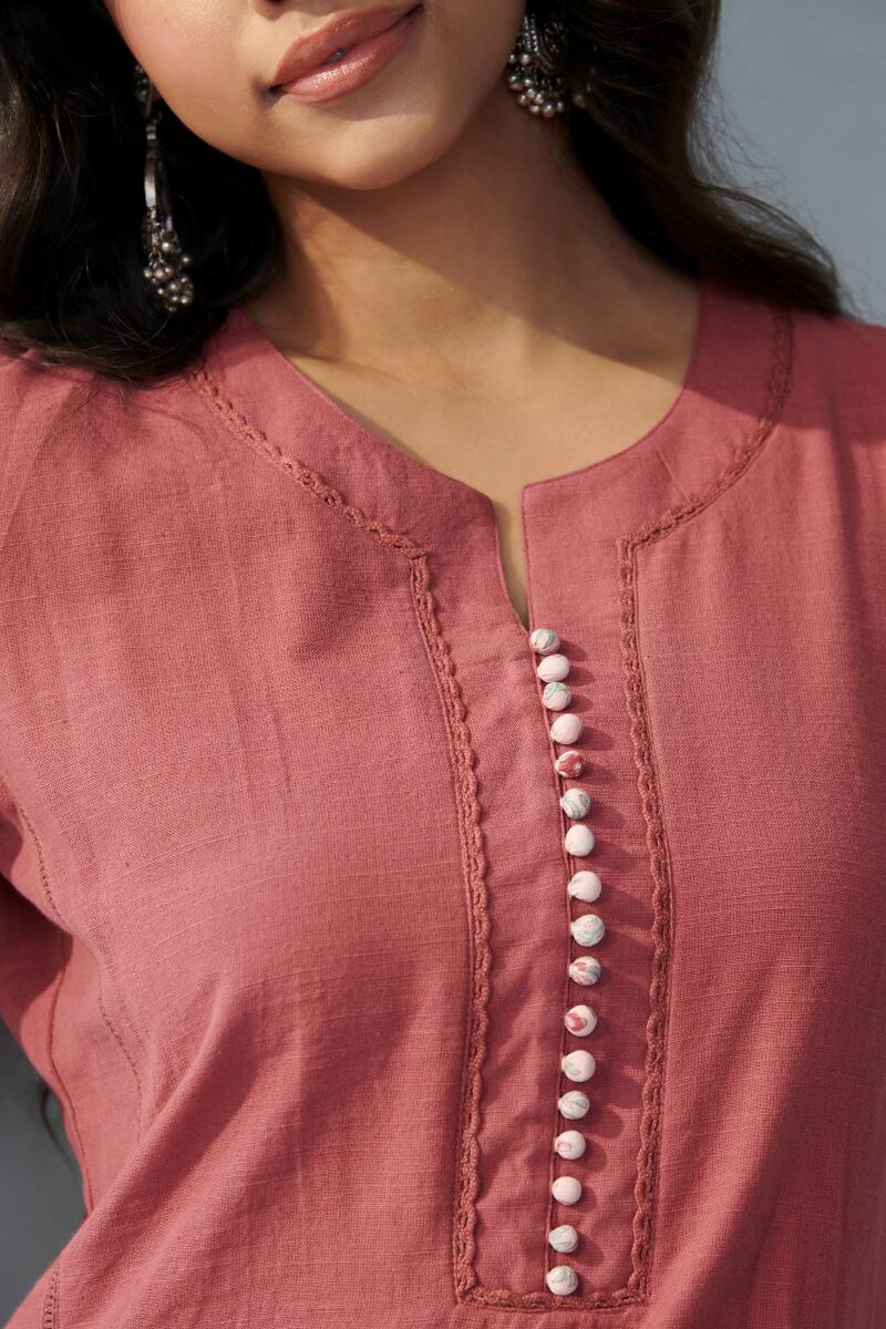 Red Handcrafted A-Line Cotton Kurta
