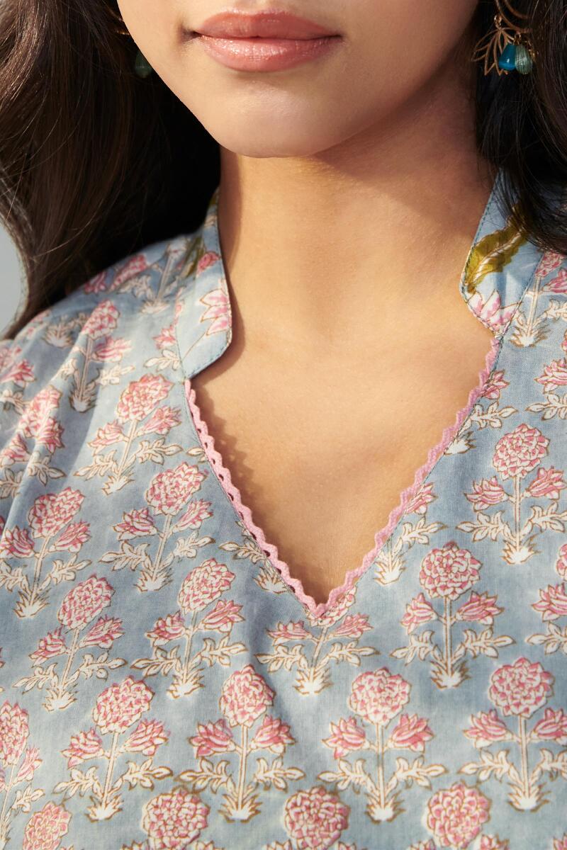 Grey Block Printed Cotton Dress