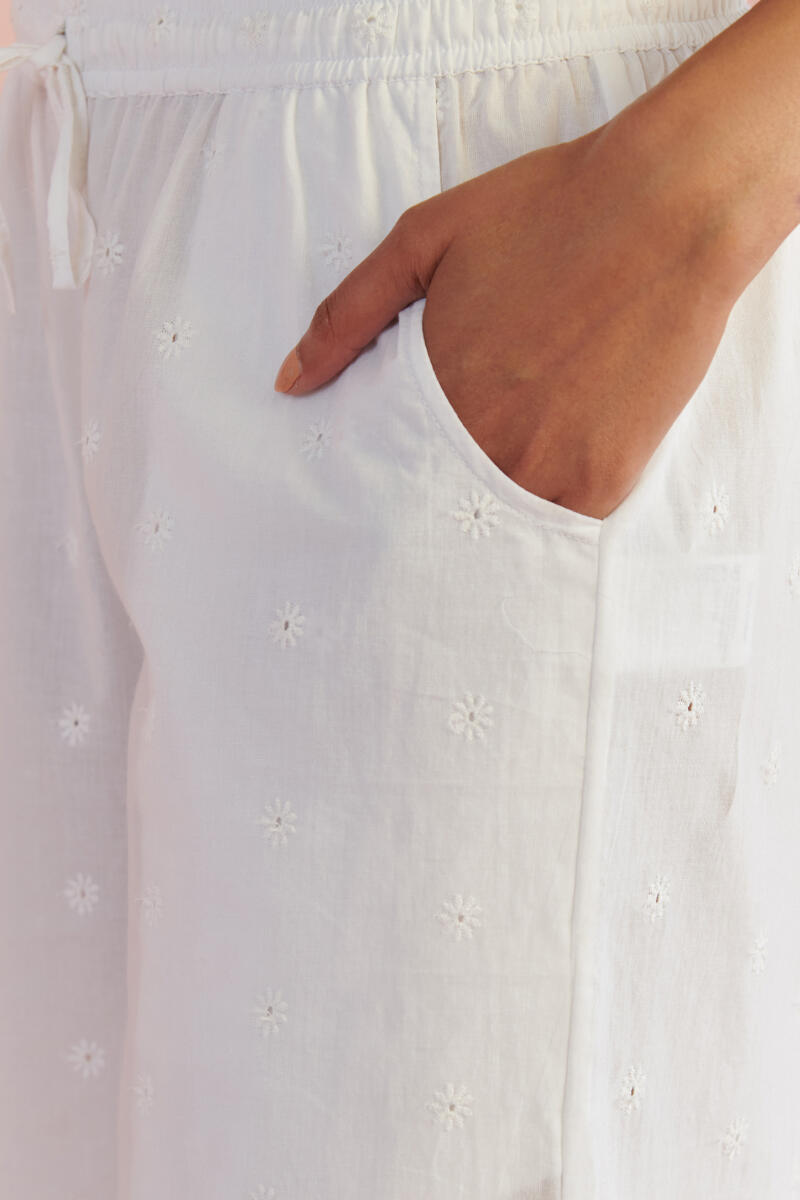 White Handcrafted Cotton Palazzo