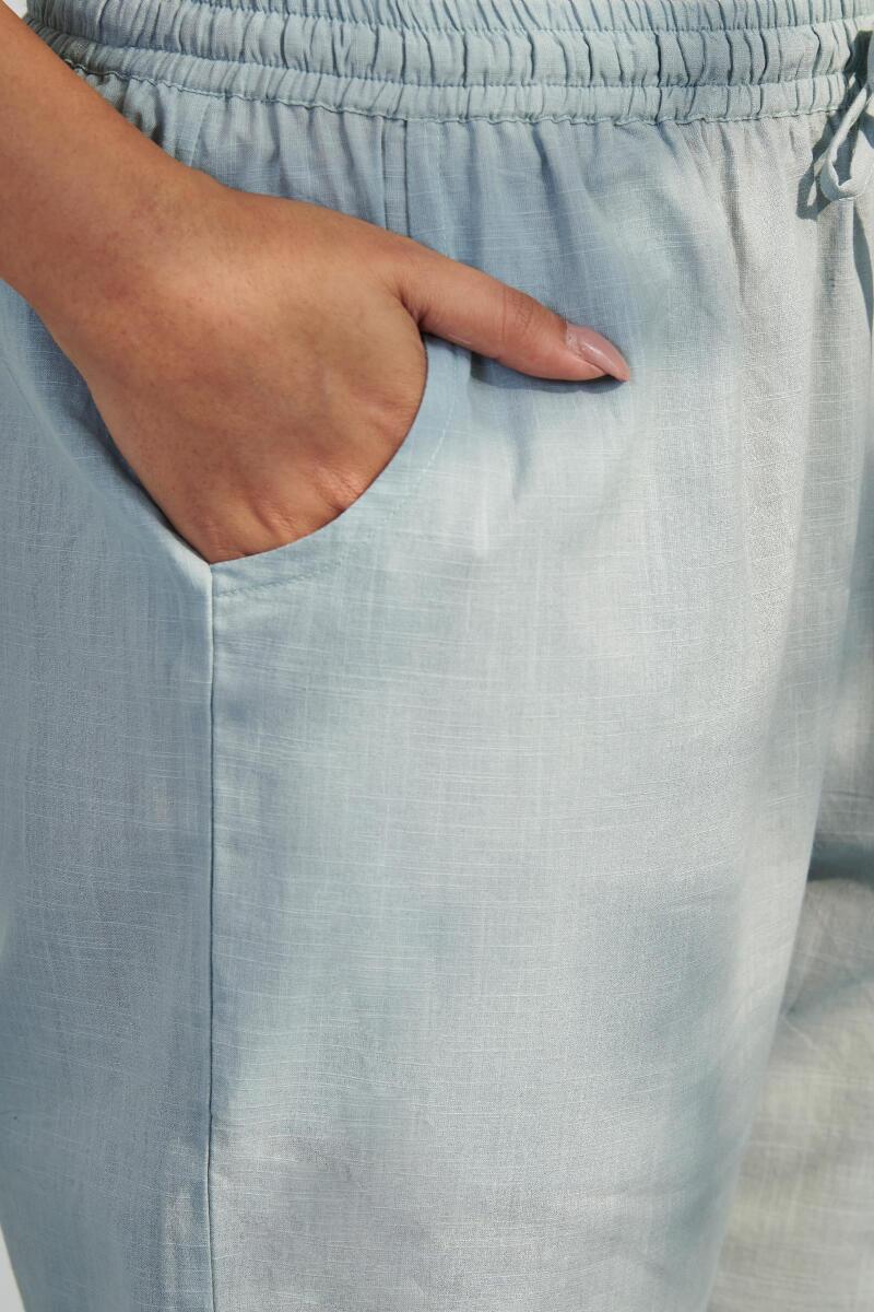 Blue Handcrafted Cotton Narrow Pants
