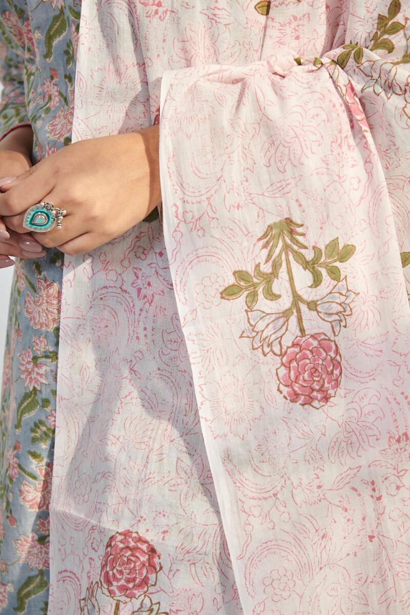 Pink Block Printed Cotton Dupatta