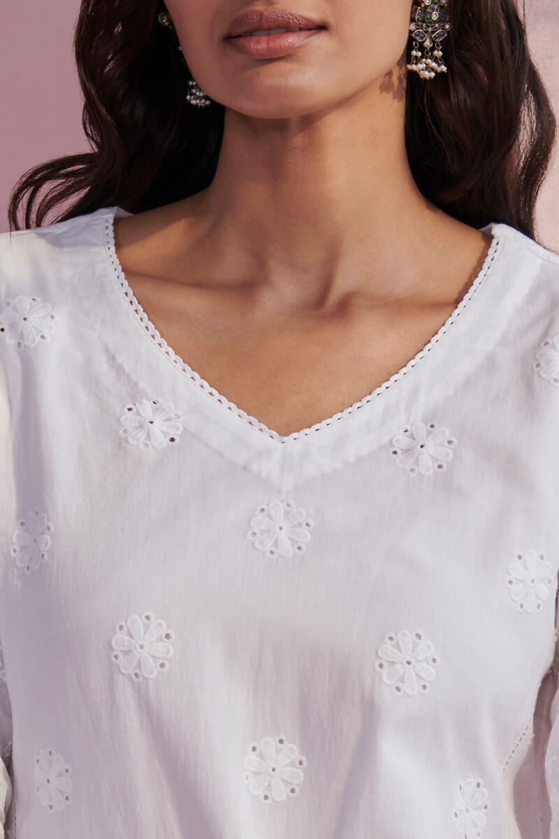 White Handcrafted A-Line Cotton Kurta