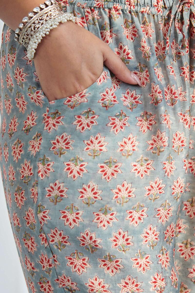 Blue Block Printed Modal Narrow Pants