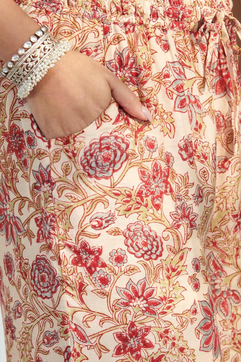 Beige Block Printed Modal Palazzo