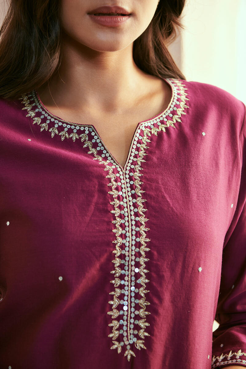 Purple Handcrafted Straight Chanderi Kurta