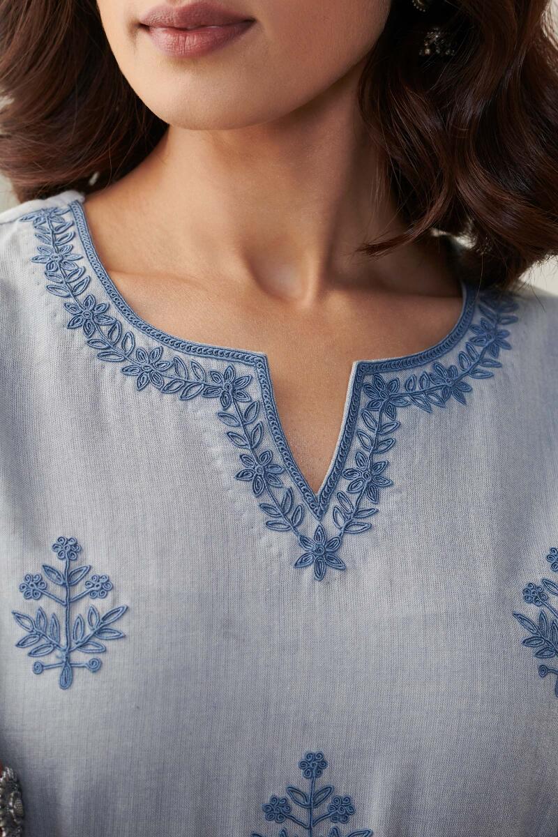 Blue Handcrafted Straight Cotton Kurta