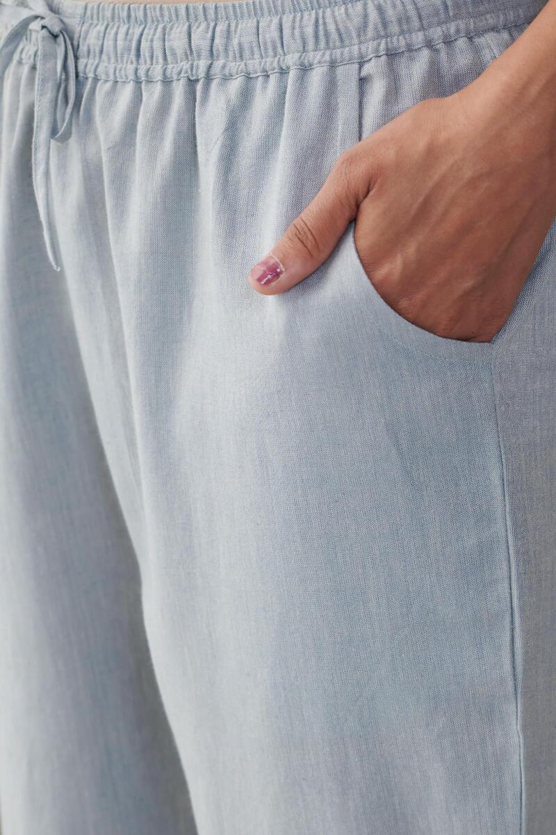 Blue Handcrafted Cotton Narrow Pants