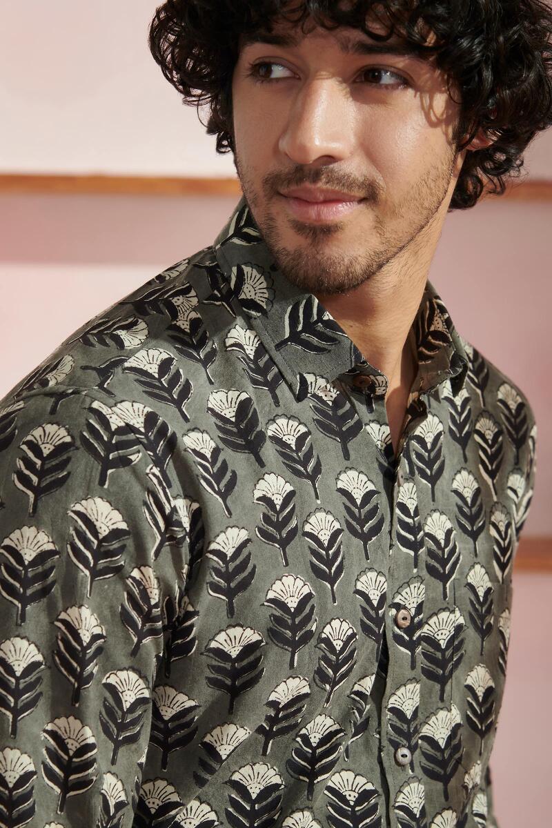 Black Block Printed Cotton Shirt