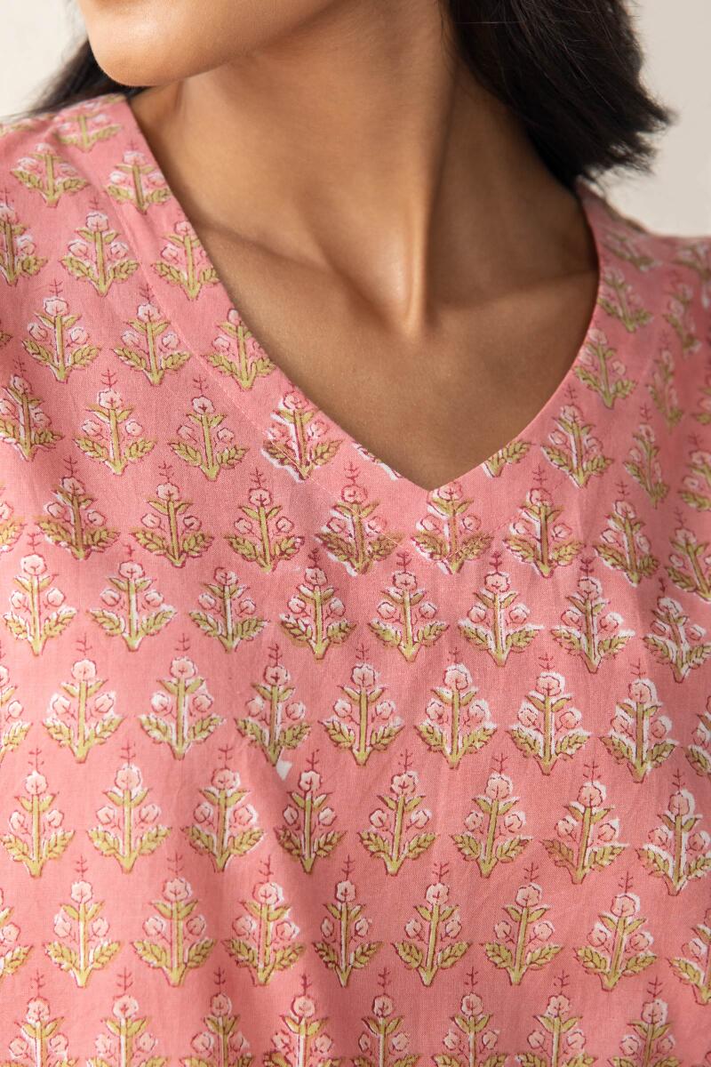 Pink Block Printed Cotton Loungewear Set