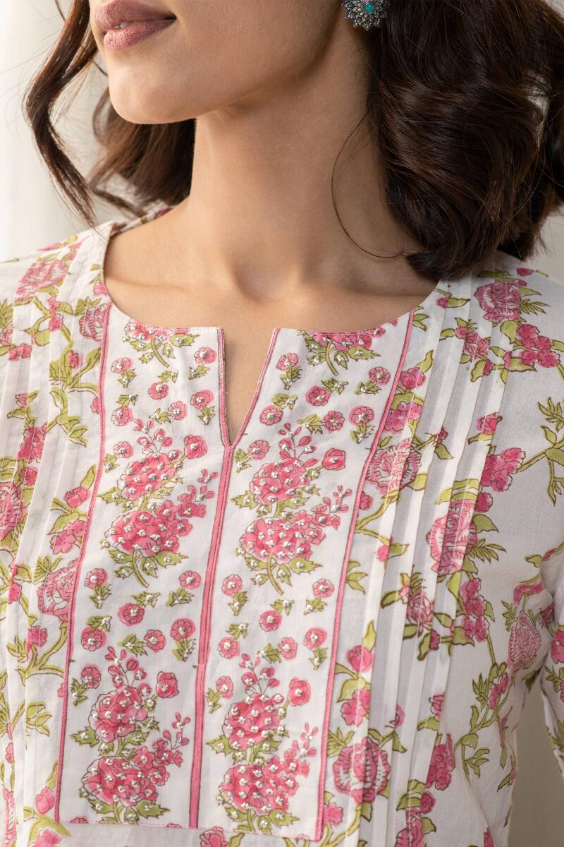 White Block Printed Cotton Top