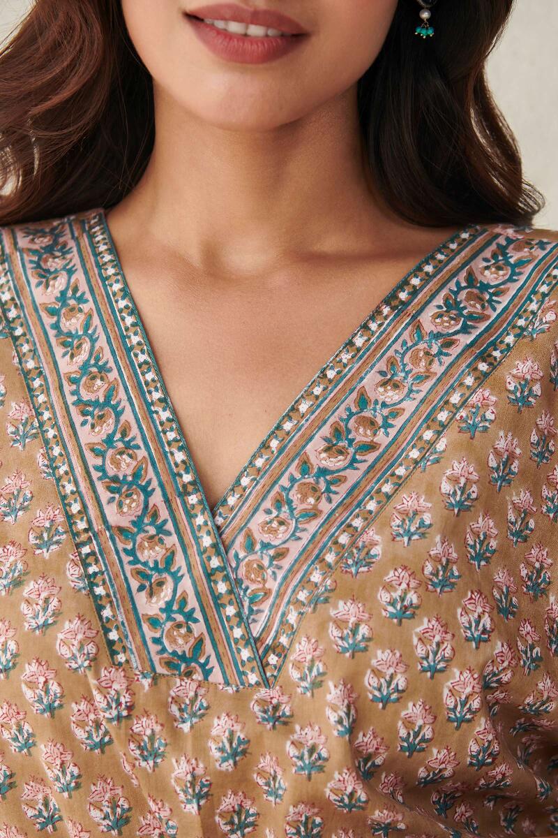 Brown Block Printed Cotton Kaftan