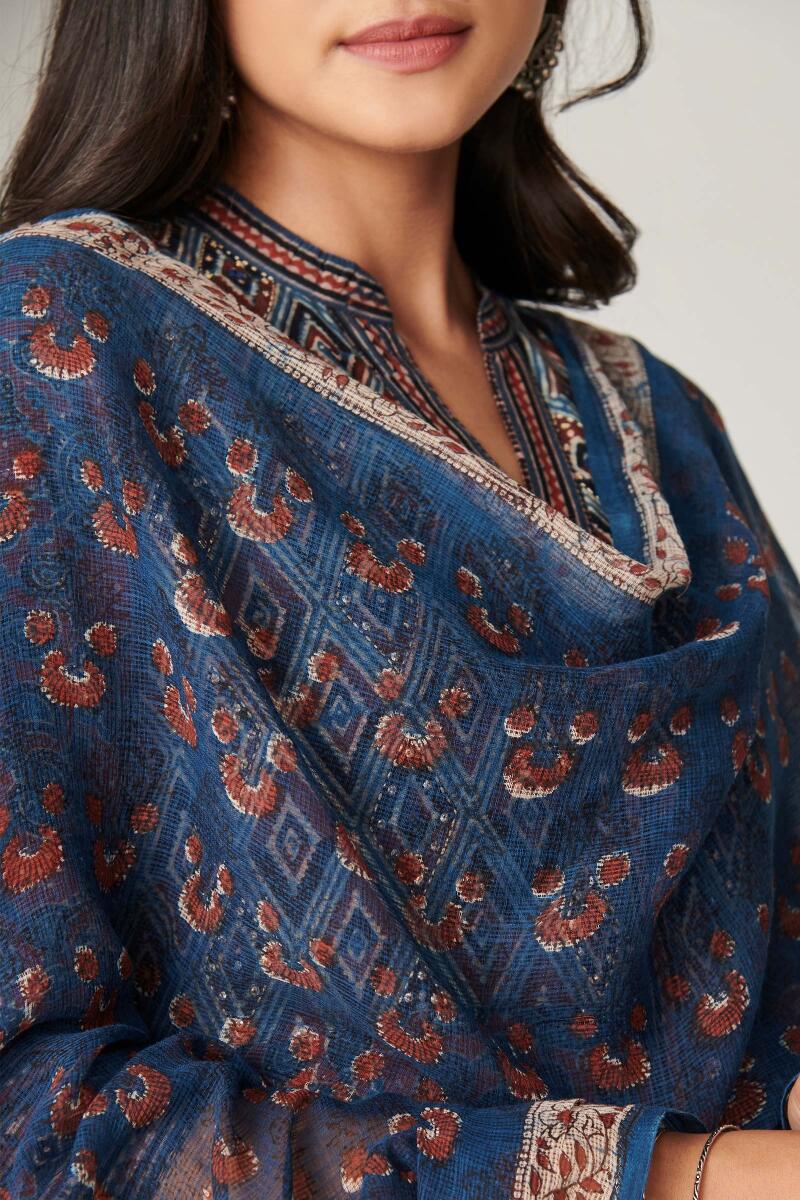 Indigo Block Printed Kota Dupatta