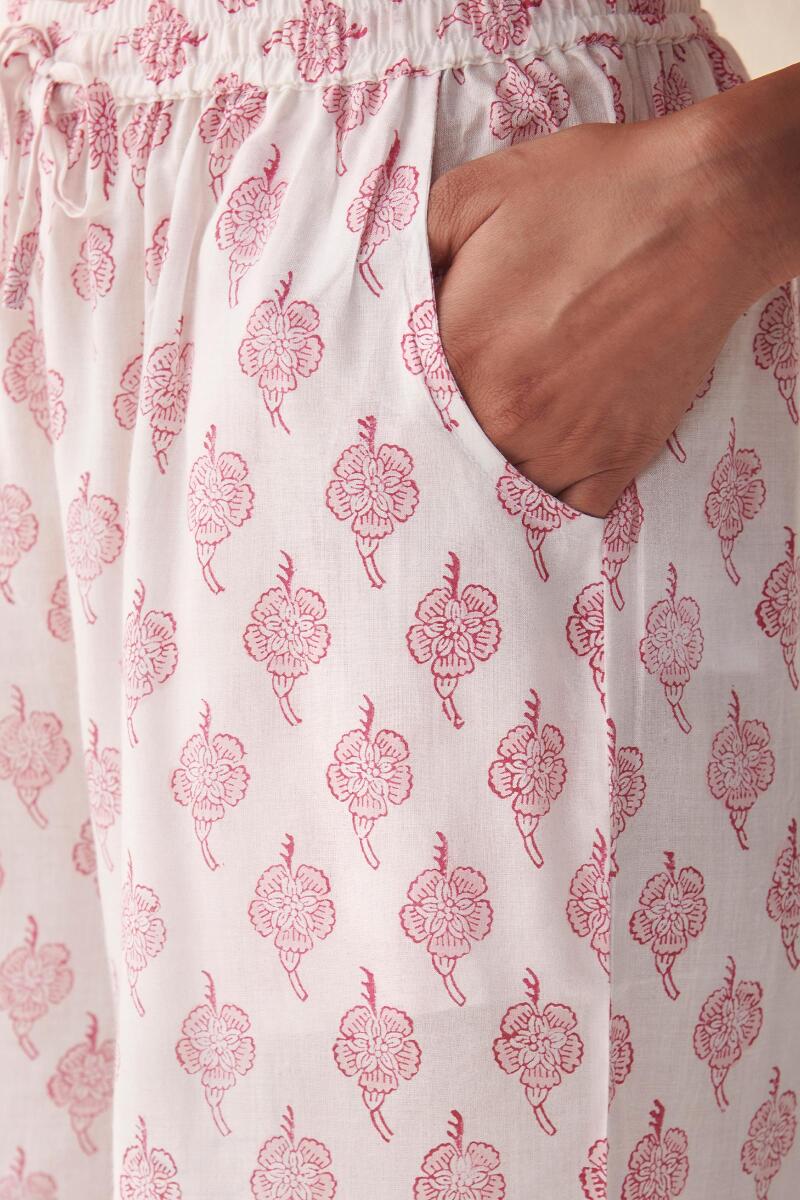 White Hand Block Printed Cotton Farsi Pants
