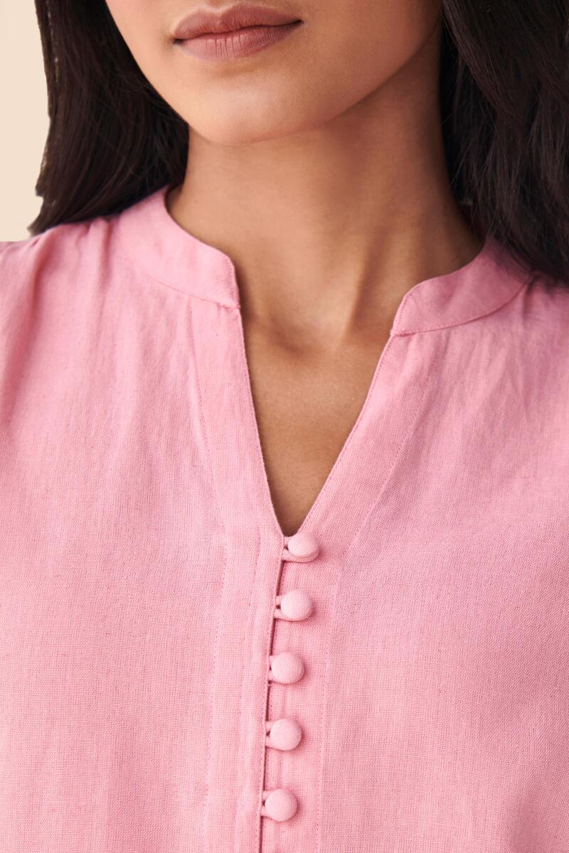 Pink Handcrafted Straight Cotton Kurta