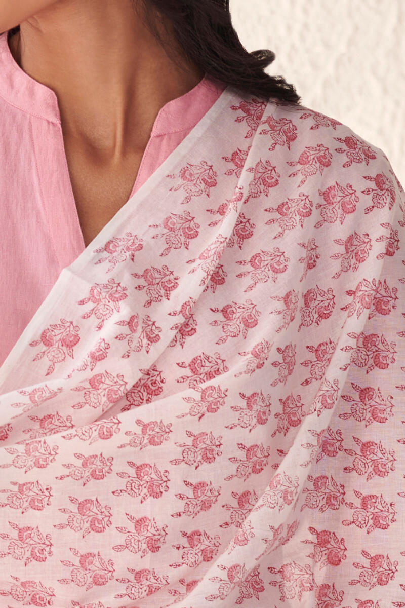 White Hand Block Printed Cotton Dupatta