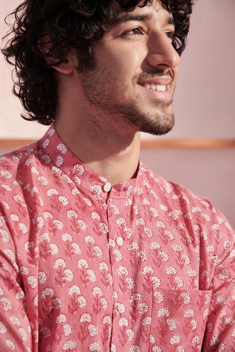 Pink Hand Block Printed Cotton Shirt