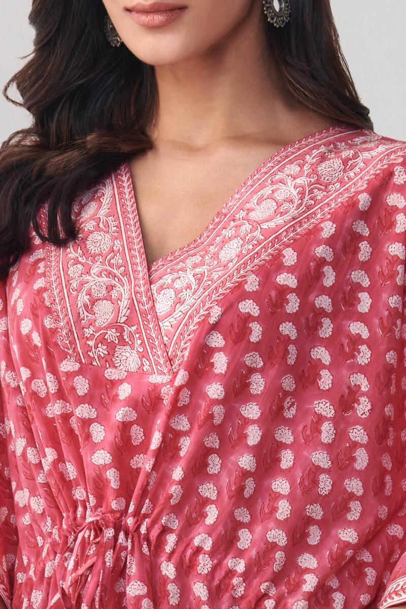 Pink Hand Block Printed Cotton Kaftan