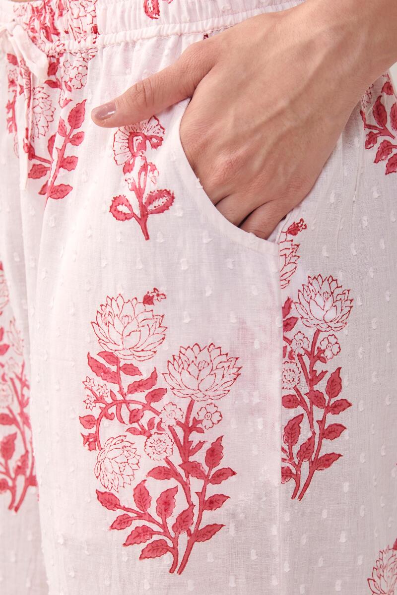 White Hand Block Printed Cotton Farsi Pants