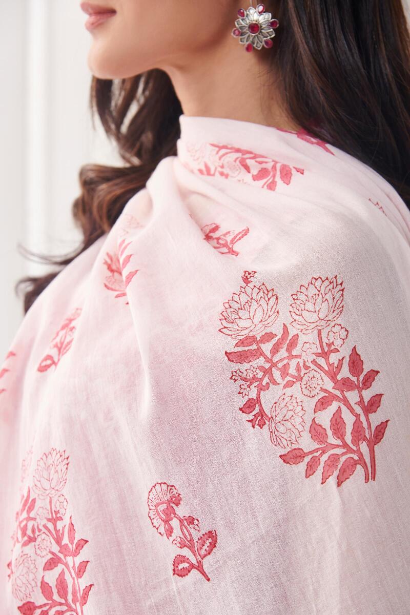 White Hand Block Printed Cotton Dupatta