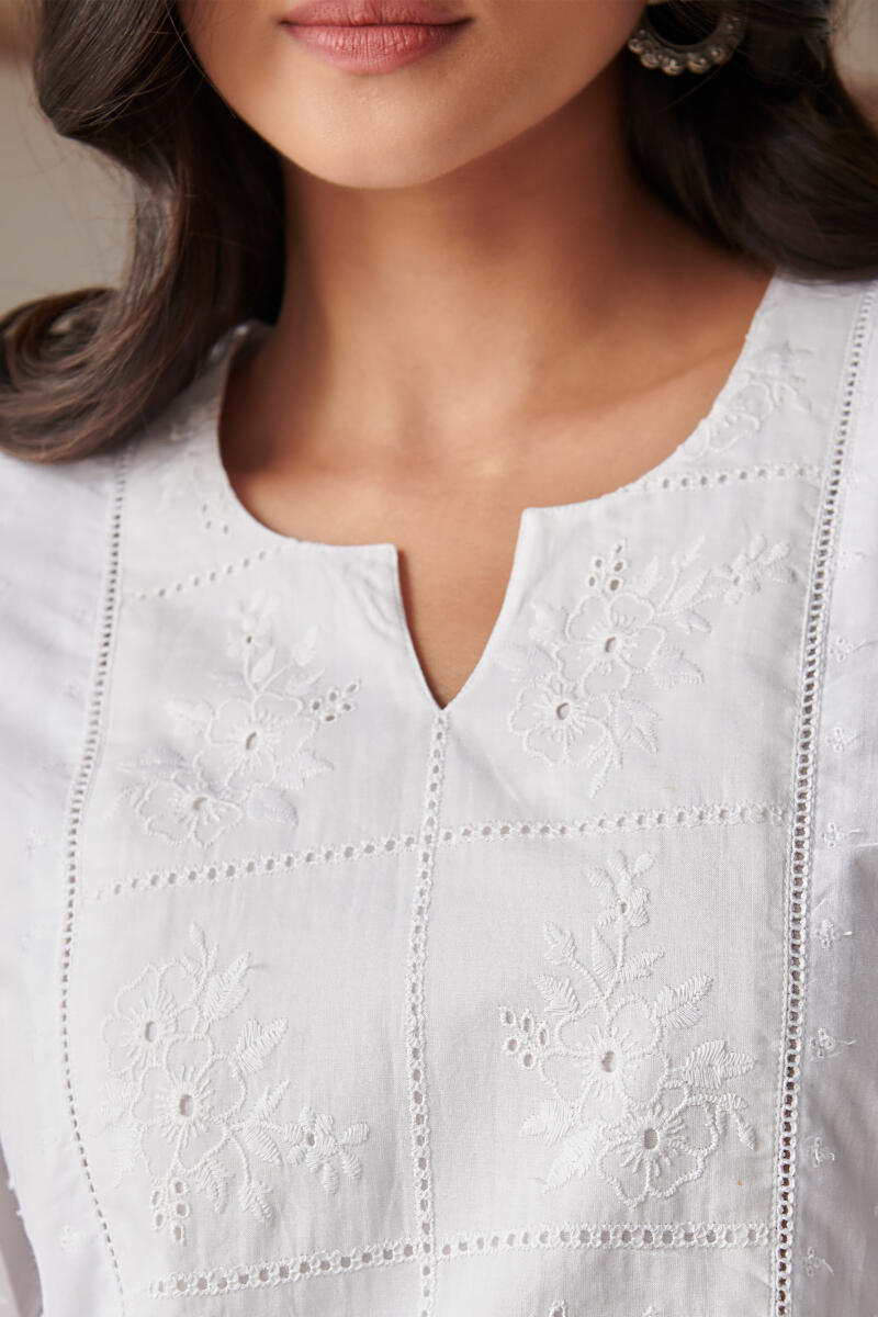 White Handcrafted Straight Cotton Kurta