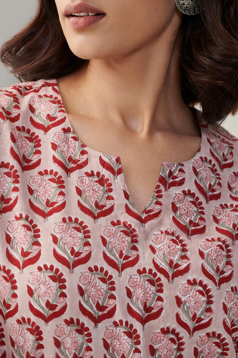 Beige Block Printed Cotton Loungewear Set