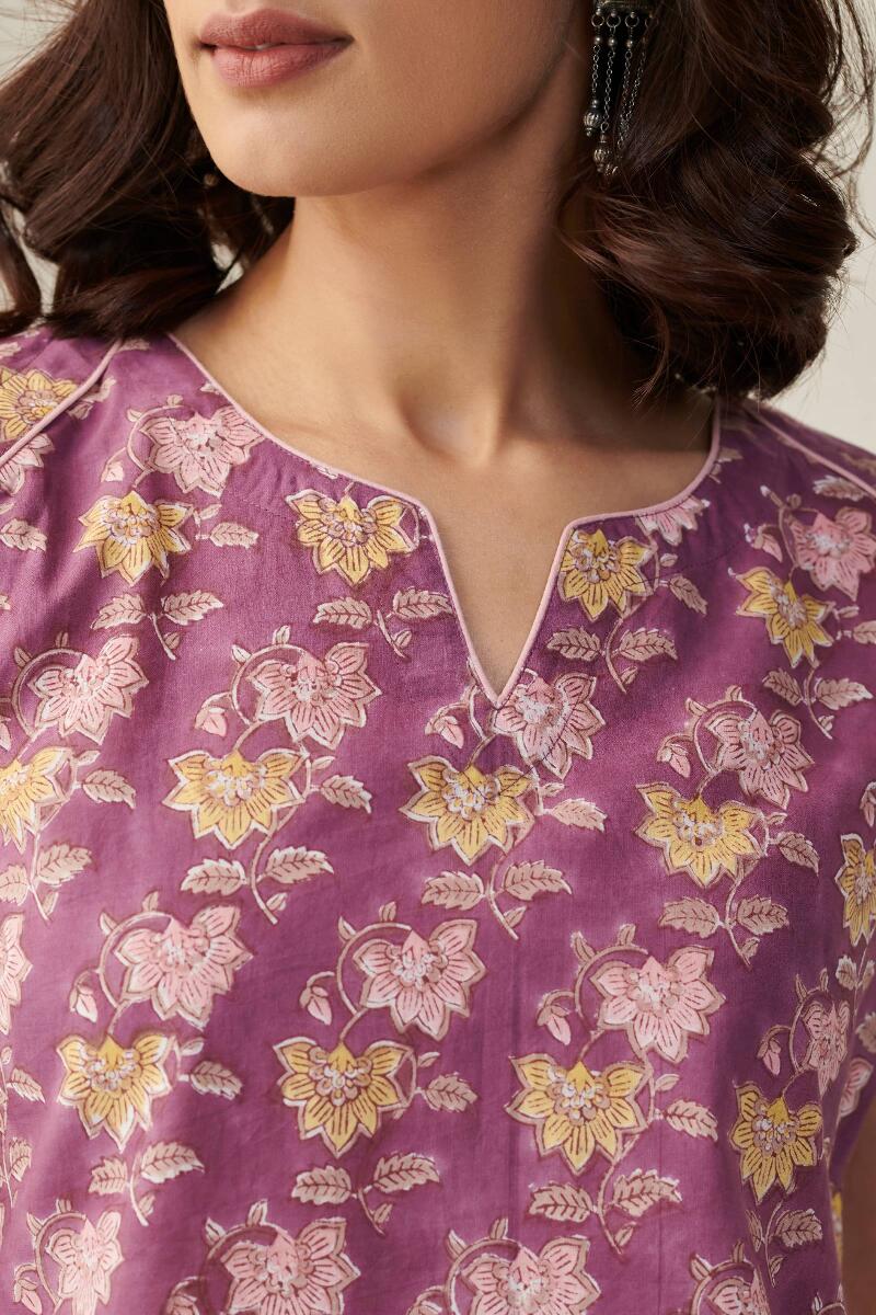 Purple Block Printed Cotton Loungewear Set