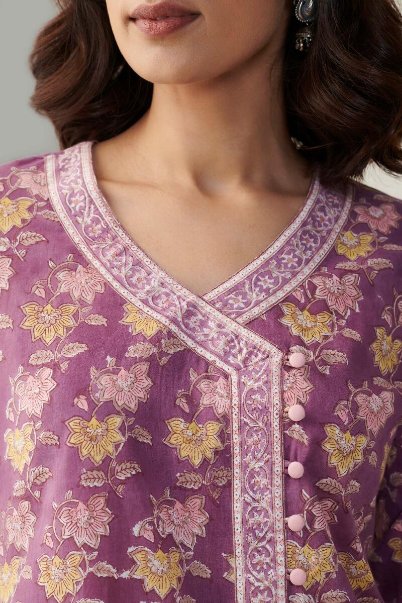 Purple Block Printed Cotton Top