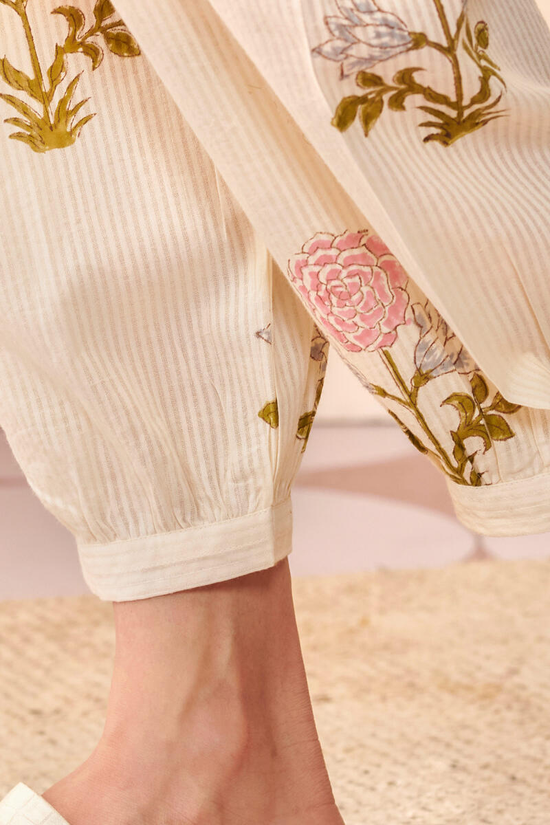 Off-White Hand Block Printed Cotton Izhaar Pants