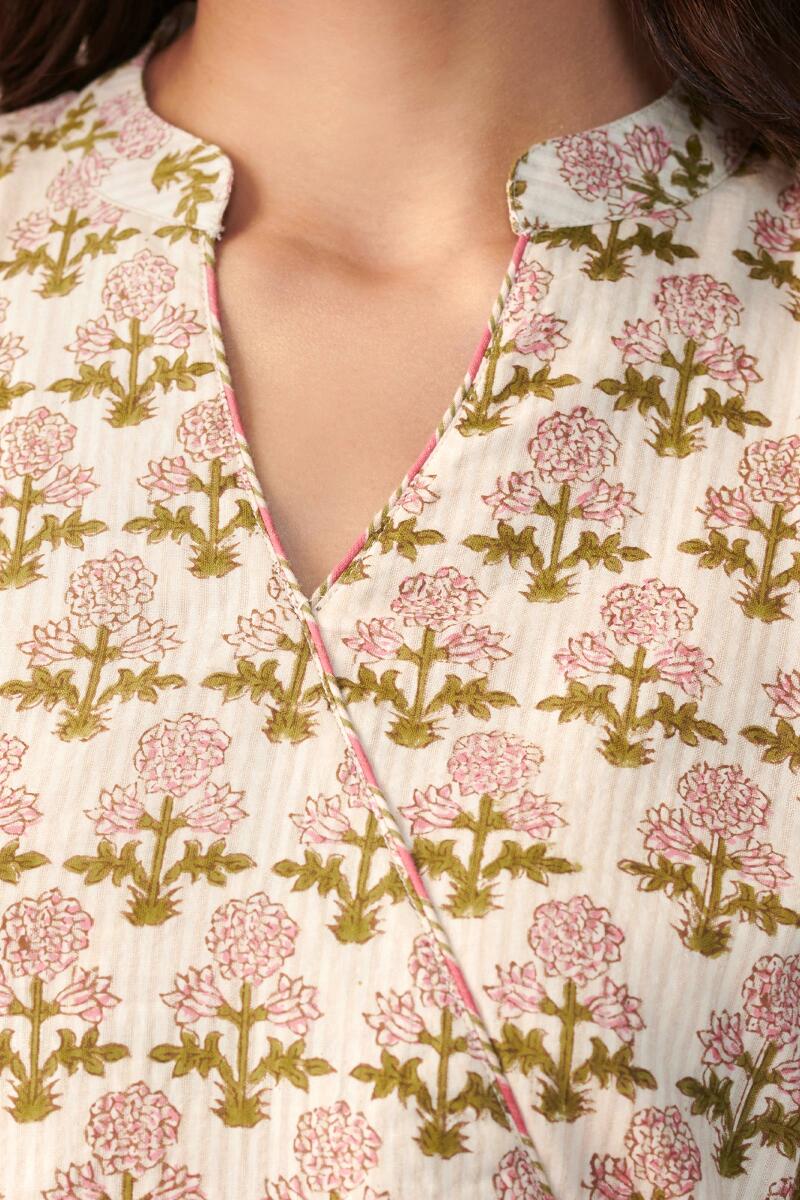 Off-White Hand Block Printed Cotton Dress