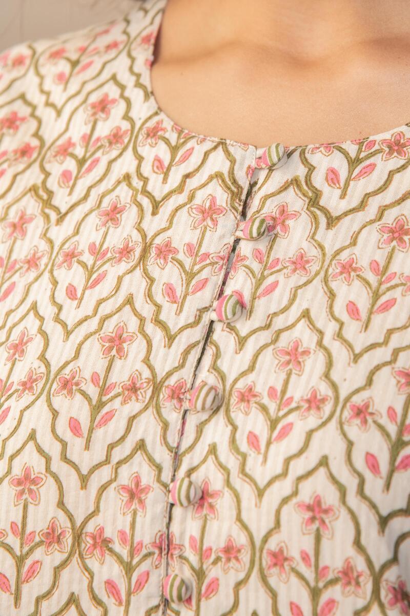 Off-White Hand Block Printed Cotton Kaftan