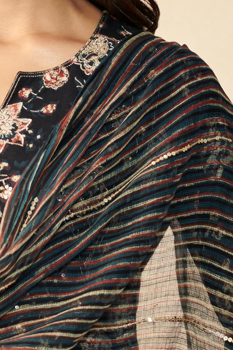 Black Hand Block Printed Kota Dupatta