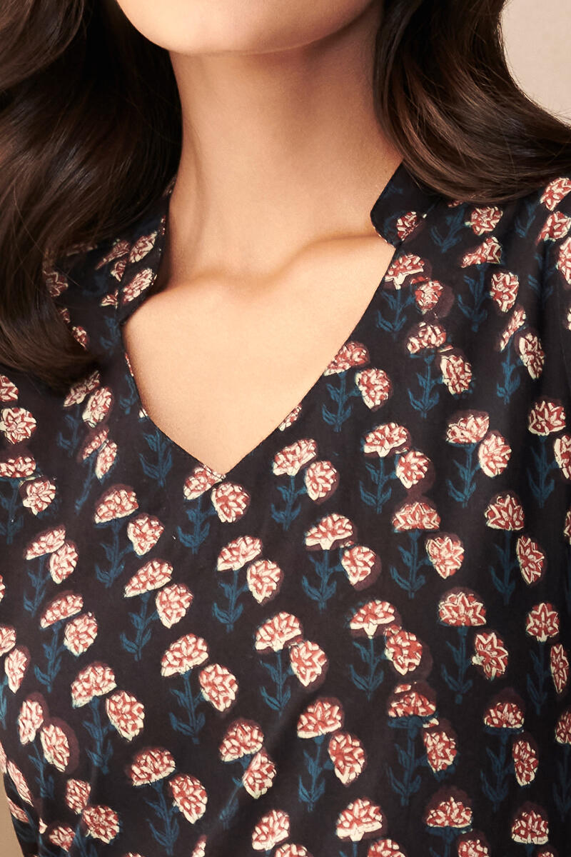 Black Hand Block Printed Cotton Dress
