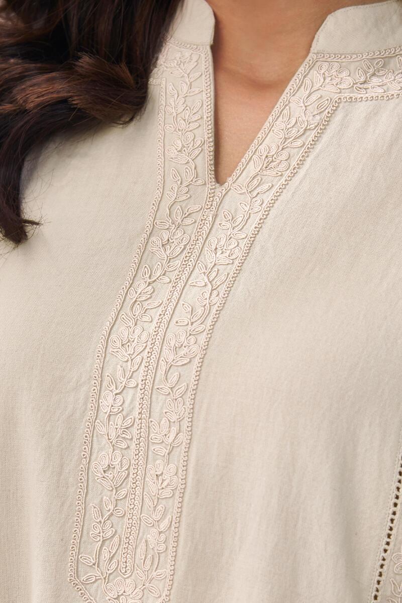 Beige Handcrafted A-Line Cotton Kurta