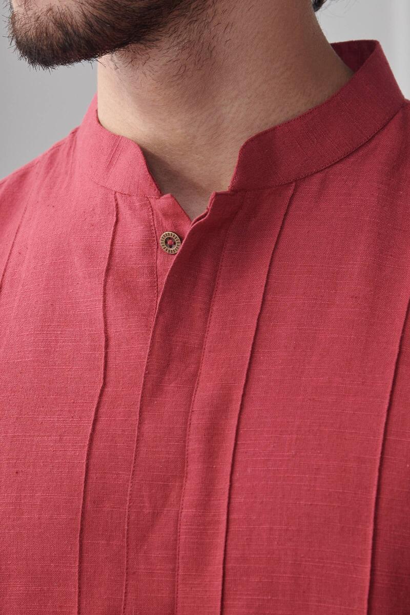 Red Handcrafted Cotton Kurta