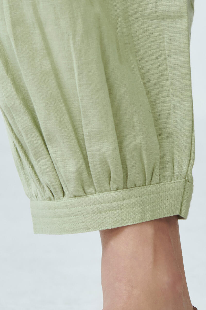 Green Handcrafted Cotton Izhaar Pants