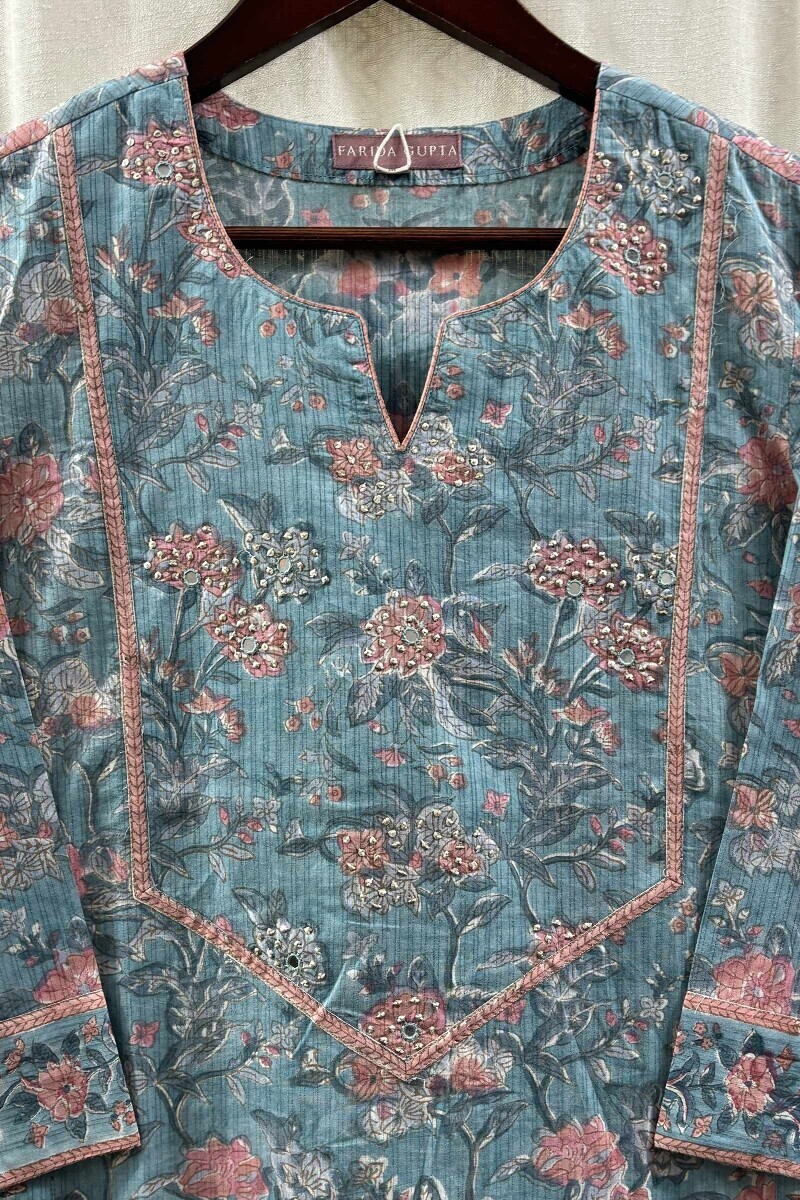 Blue Hand Block-Printed Kurta for Women