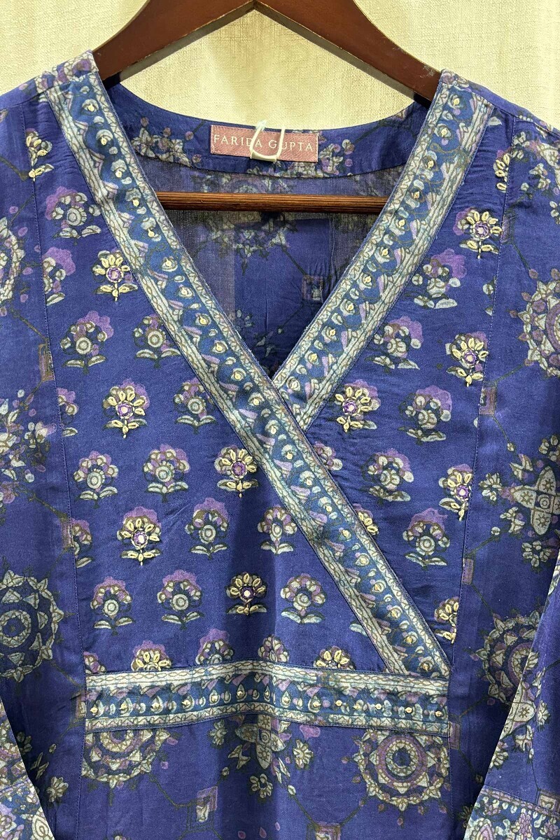 Purple Hand Block-Printed Straight Kurta