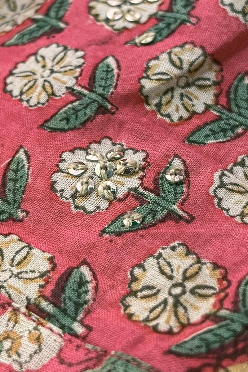 Pink Hand Block-Printed Kurta
