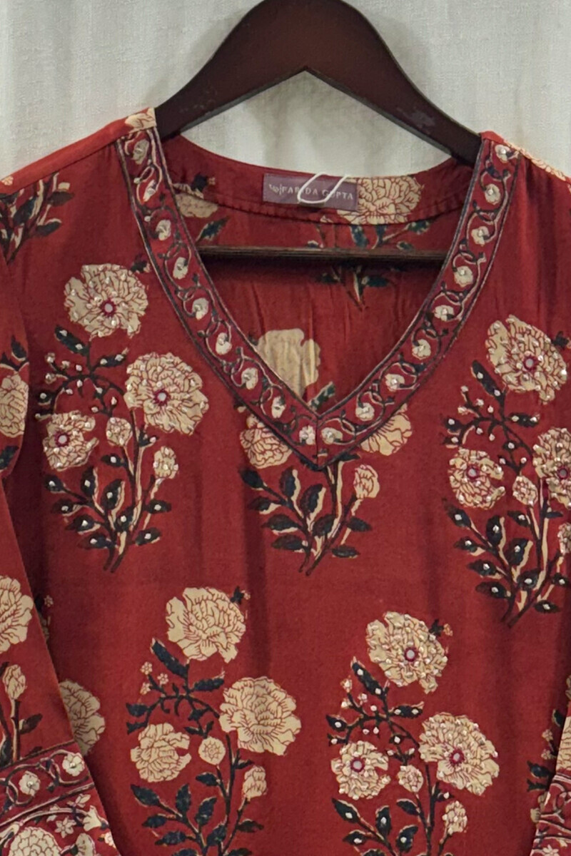 Bagru Hand Block-Printed Straight Viscose Kurta