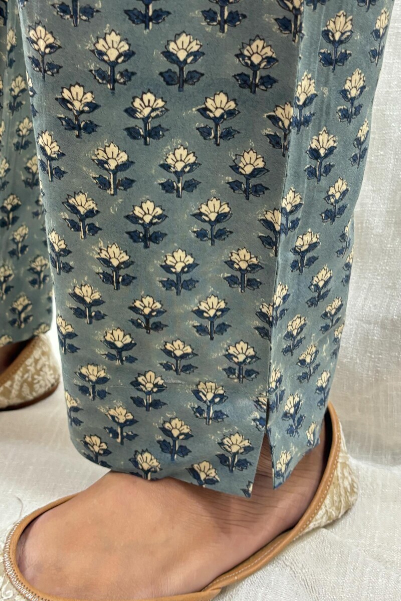 Blue Hand Block-Printed Narrow Pants
