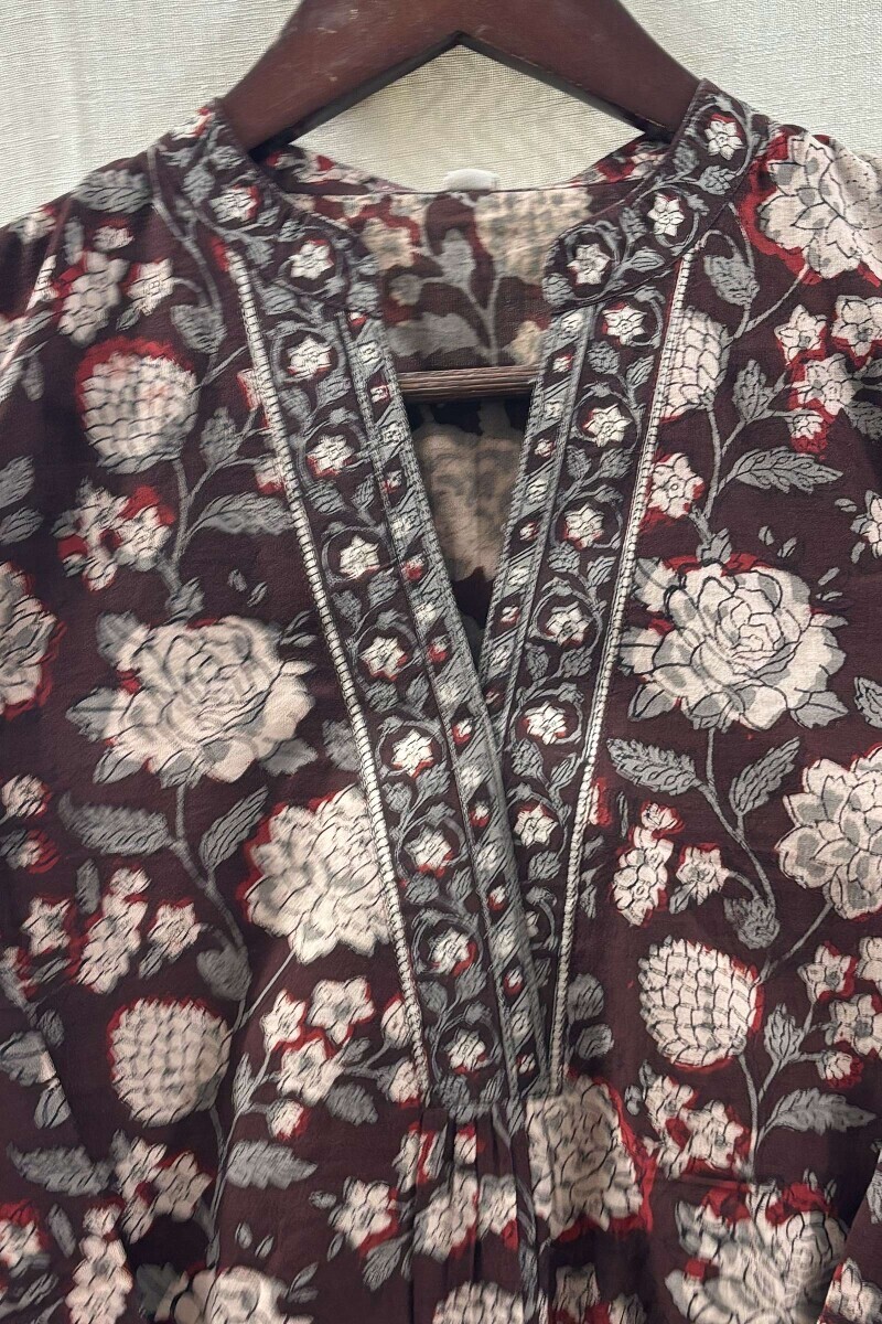 Brown Hand Block-Printed Kurta