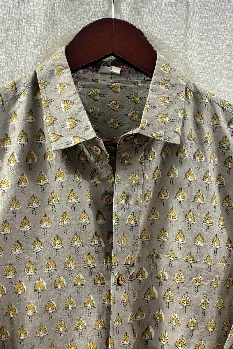 Green Hand Block-Printed Cotton Shirt