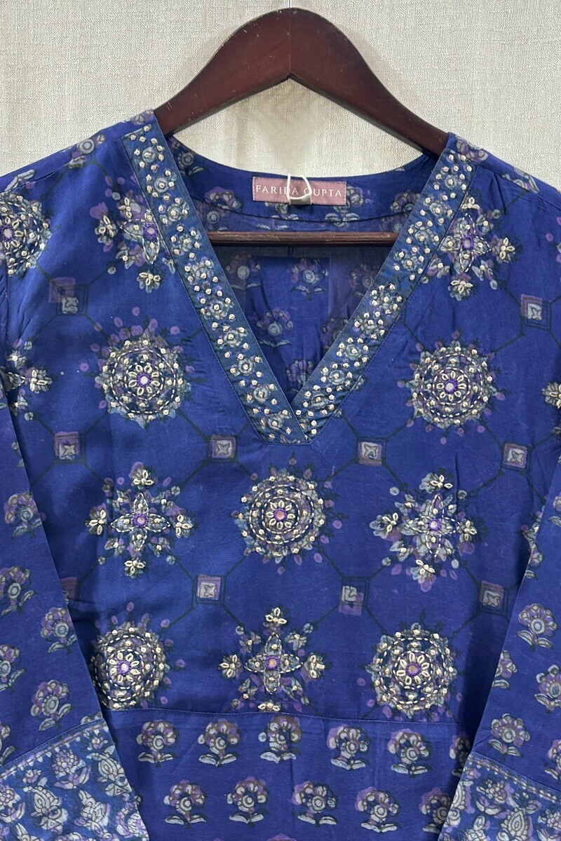 Purple Hand Block-Printed Straight Kurta