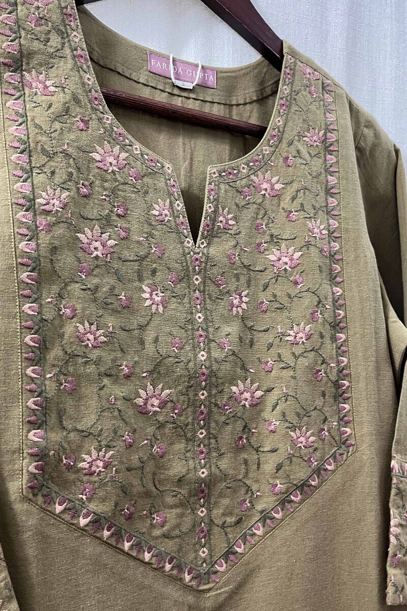 Pink Handcrafted Straight Cotton Kurta